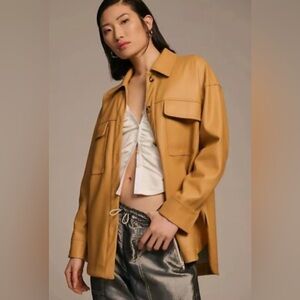 Anthropologie Maeve Faux Leather Mustard Shirt Jacket Size Small